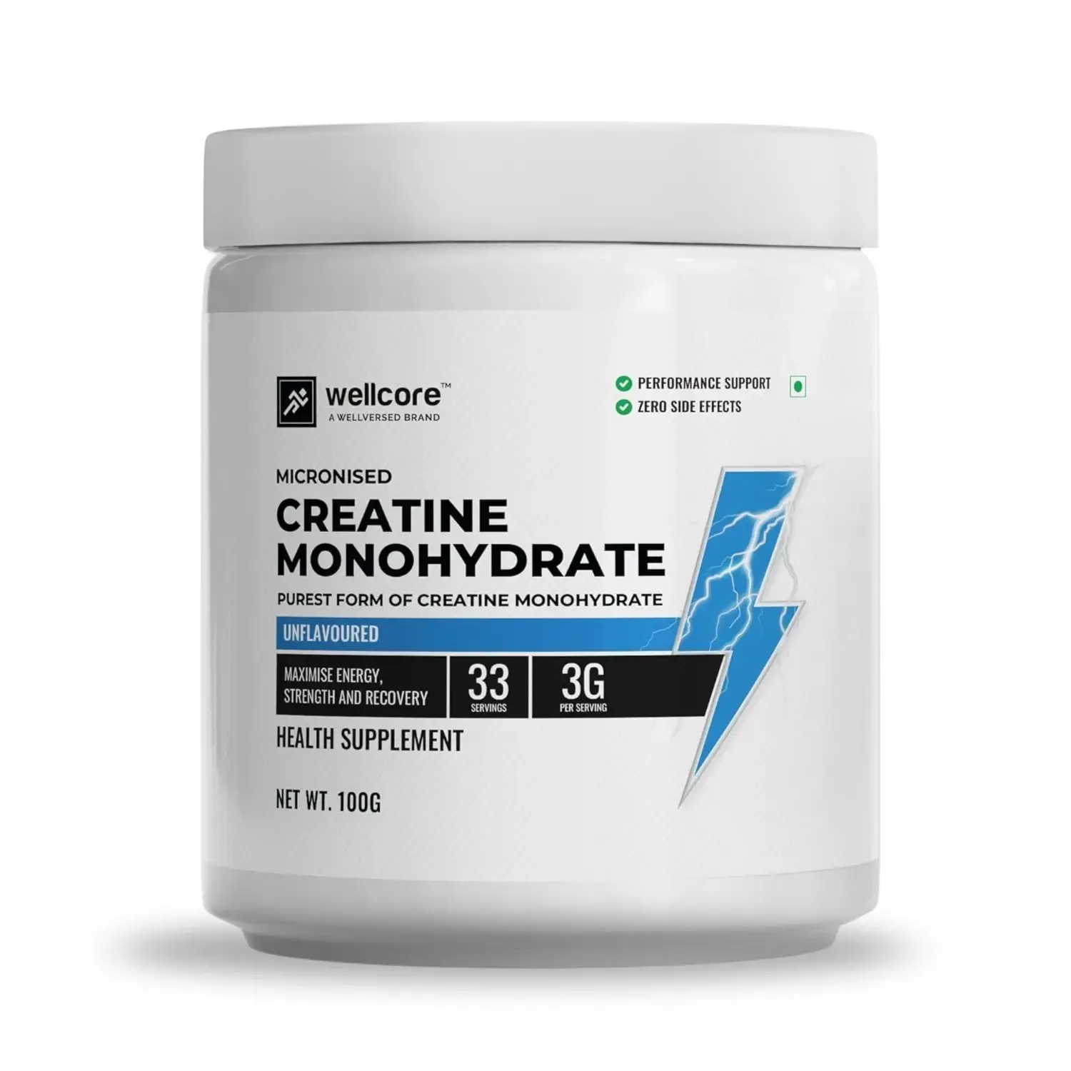 Wellcore - Pure Micronised Creatine Monohydrate Powder (100G, 33 Servings) - 1